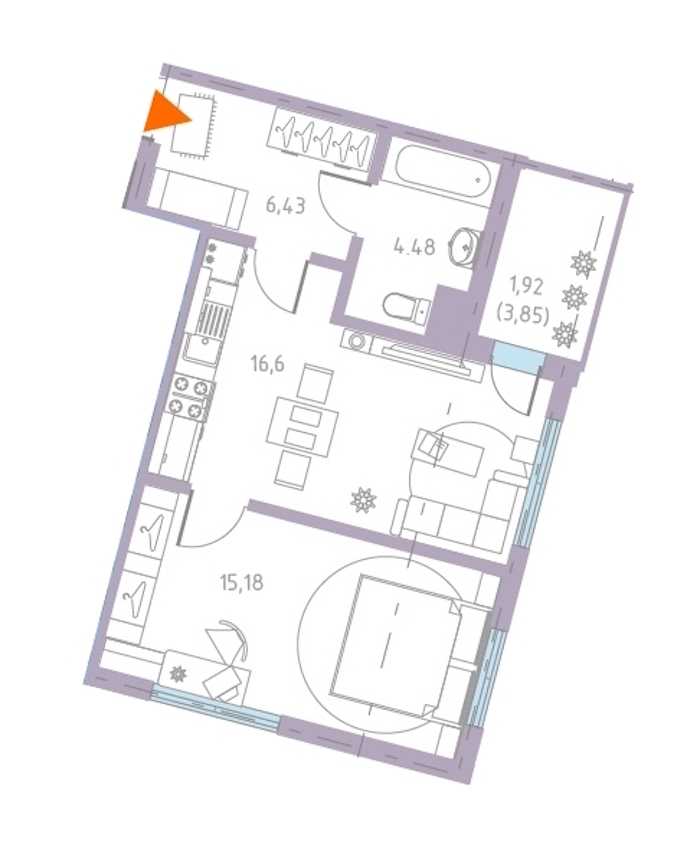 Однокомнатная квартира в : площадь 45.4 м2 , этаж: 2 – купить в Санкт-Петербурге